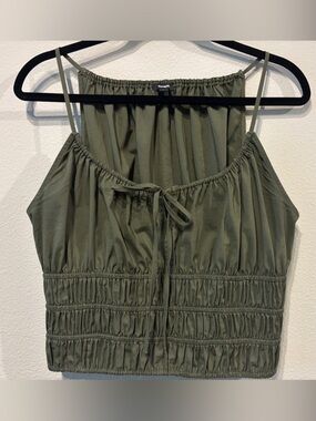 Express Olive Green Smocked Cropped Cami Top
